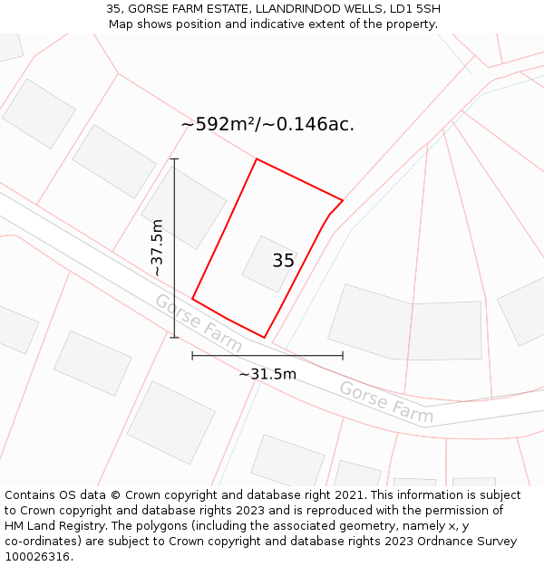 35, GORSE FARM ESTATE, LLANDRINDOD WELLS, LD1 5SH: Plot and title map