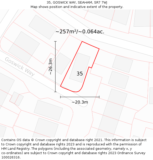 35, GOSWICK WAY, SEAHAM, SR7 7WJ: Plot and title map