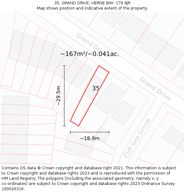 35, GRAND DRIVE, HERNE BAY, CT6 8JR: Plot and title map