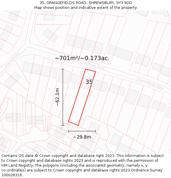 35, GRANGEFIELDS ROAD, SHREWSBURY, SY3 9DD: Plot and title map