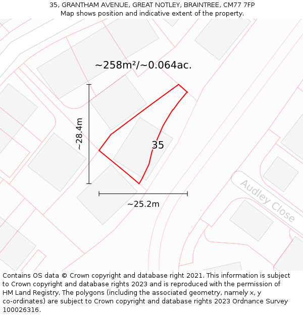 35, GRANTHAM AVENUE, GREAT NOTLEY, BRAINTREE, CM77 7FP: Plot and title map