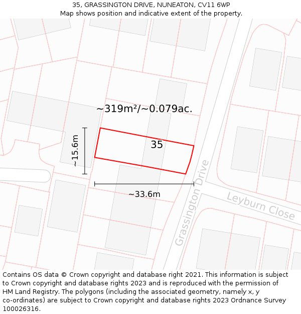 35, GRASSINGTON DRIVE, NUNEATON, CV11 6WP: Plot and title map