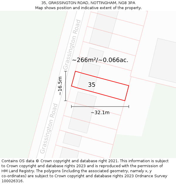 35, GRASSINGTON ROAD, NOTTINGHAM, NG8 3PA: Plot and title map