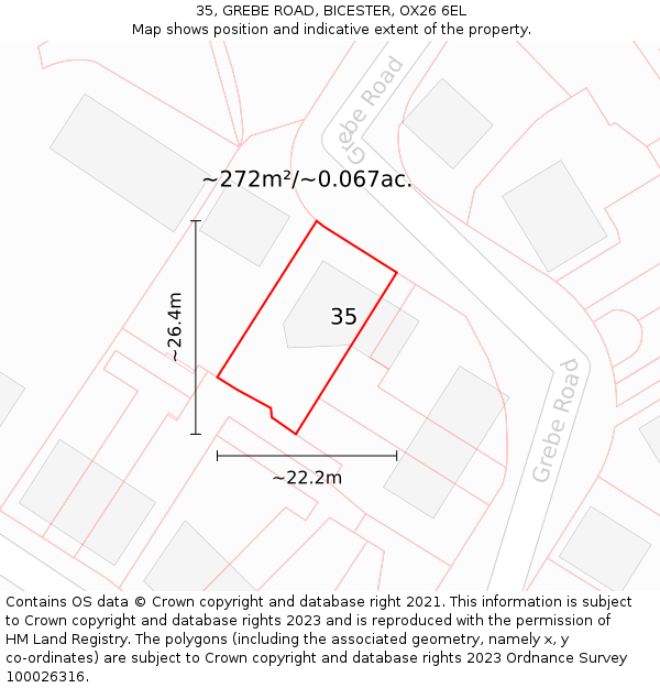 35, GREBE ROAD, BICESTER, OX26 6EL: Plot and title map