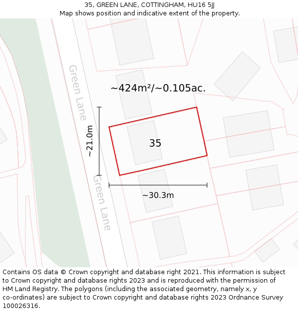 35, GREEN LANE, COTTINGHAM, HU16 5JJ: Plot and title map