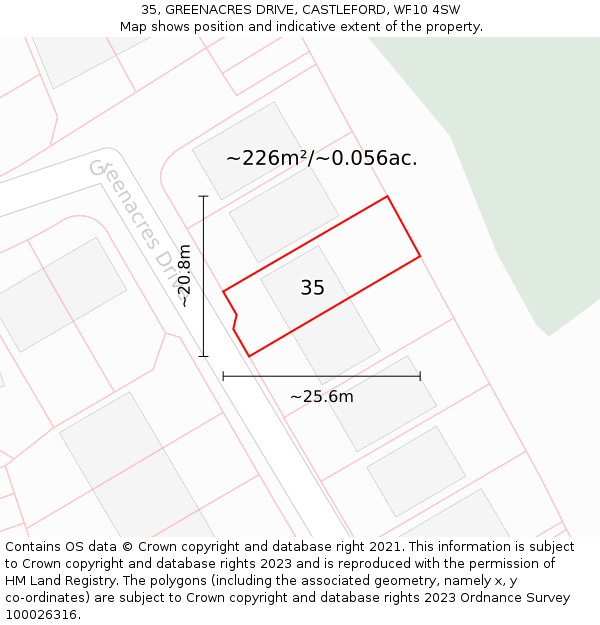 35, GREENACRES DRIVE, CASTLEFORD, WF10 4SW: Plot and title map