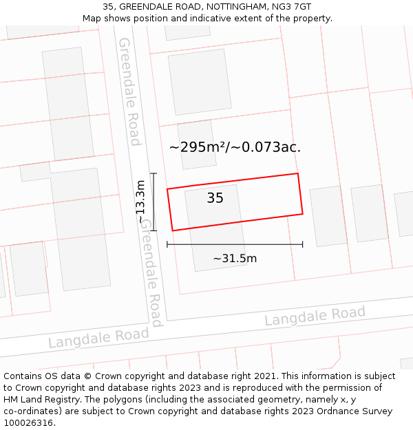 35, GREENDALE ROAD, NOTTINGHAM, NG3 7GT: Plot and title map