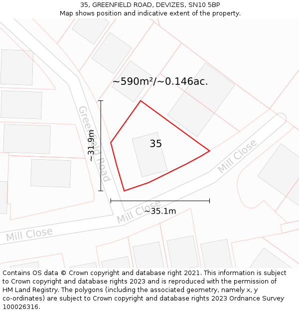 35, GREENFIELD ROAD, DEVIZES, SN10 5BP: Plot and title map