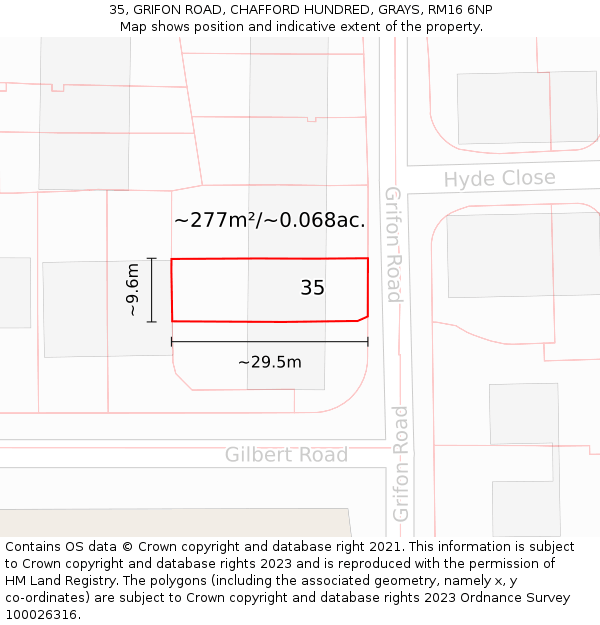 35, GRIFON ROAD, CHAFFORD HUNDRED, GRAYS, RM16 6NP: Plot and title map