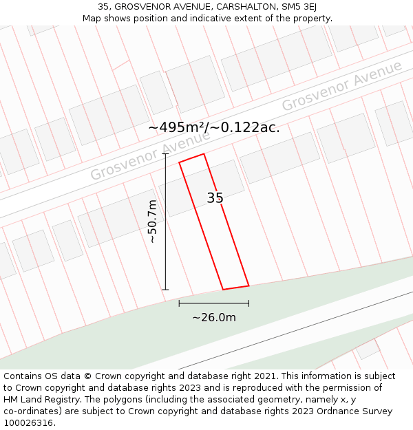 35, GROSVENOR AVENUE, CARSHALTON, SM5 3EJ: Plot and title map