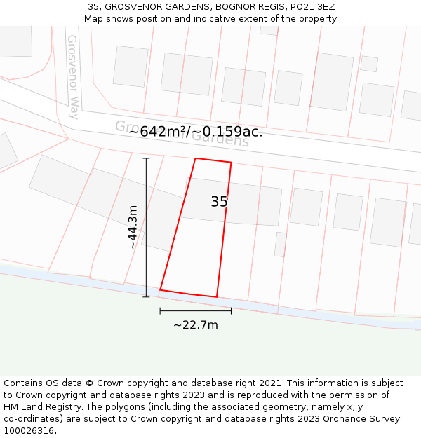 35, GROSVENOR GARDENS, BOGNOR REGIS, PO21 3EZ: Plot and title map