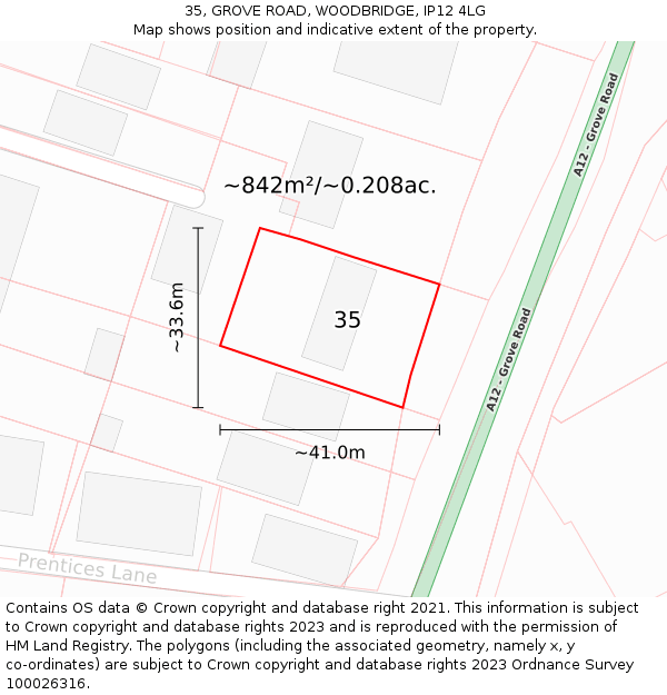 35, GROVE ROAD, WOODBRIDGE, IP12 4LG: Plot and title map