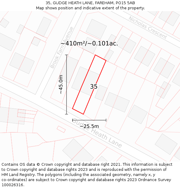 35, GUDGE HEATH LANE, FAREHAM, PO15 5AB: Plot and title map