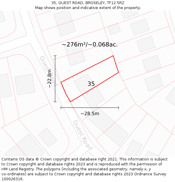 35, GUEST ROAD, BROSELEY, TF12 5RZ: Plot and title map