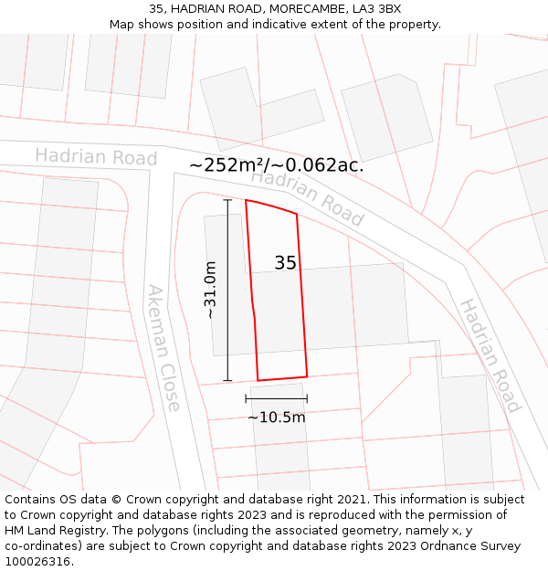 35, HADRIAN ROAD, MORECAMBE, LA3 3BX: Plot and title map