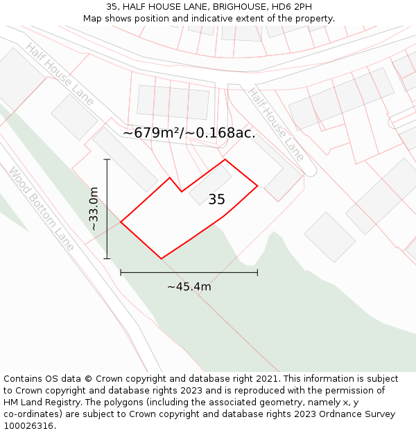 35, HALF HOUSE LANE, BRIGHOUSE, HD6 2PH: Plot and title map