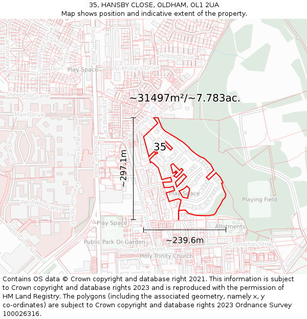 35, HANSBY CLOSE, OLDHAM, OL1 2UA: Plot and title map