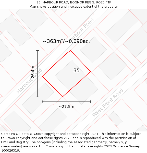 35, HARBOUR ROAD, BOGNOR REGIS, PO21 4TF: Plot and title map