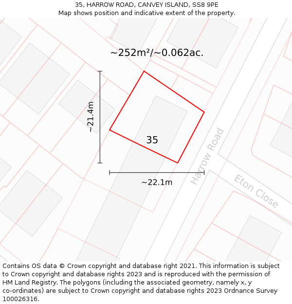 35, HARROW ROAD, CANVEY ISLAND, SS8 9PE: Plot and title map