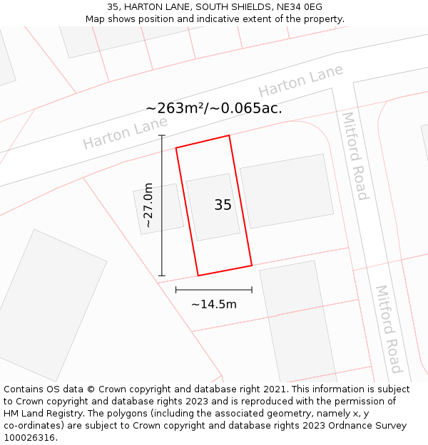 35, HARTON LANE, SOUTH SHIELDS, NE34 0EG: Plot and title map