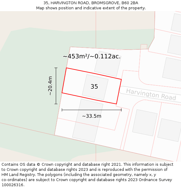 35, HARVINGTON ROAD, BROMSGROVE, B60 2BA: Plot and title map