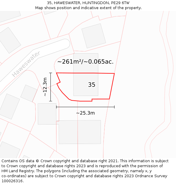 35, HAWESWATER, HUNTINGDON, PE29 6TW: Plot and title map