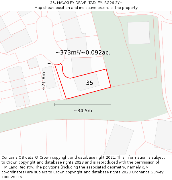 35, HAWKLEY DRIVE, TADLEY, RG26 3YH: Plot and title map