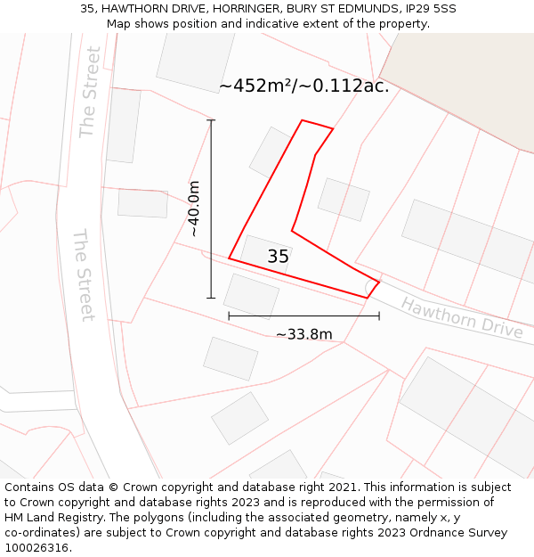 35, HAWTHORN DRIVE, HORRINGER, BURY ST EDMUNDS, IP29 5SS: Plot and title map