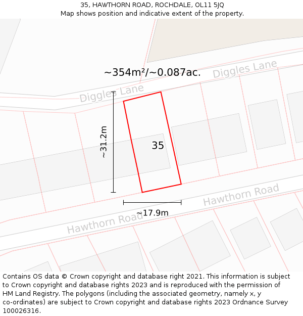 35, HAWTHORN ROAD, ROCHDALE, OL11 5JQ: Plot and title map