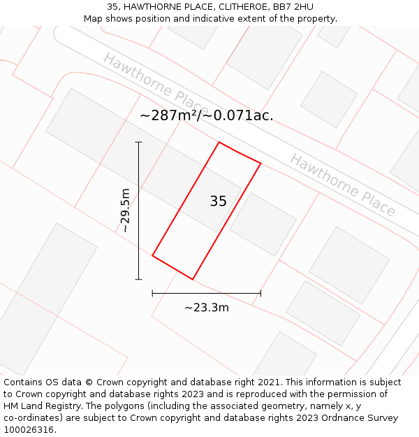 35, HAWTHORNE PLACE, CLITHEROE, BB7 2HU: Plot and title map