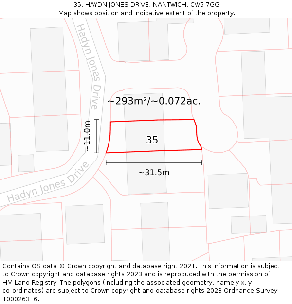 35, HAYDN JONES DRIVE, NANTWICH, CW5 7GG: Plot and title map