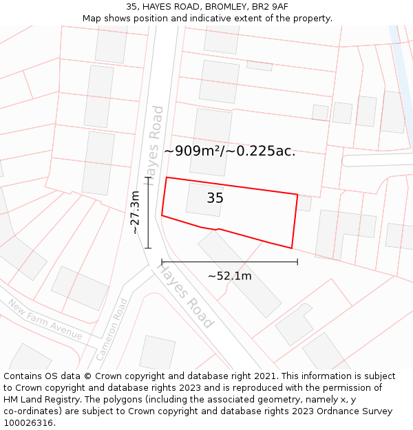35, HAYES ROAD, BROMLEY, BR2 9AF: Plot and title map