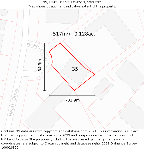 35, HEATH DRIVE, LONDON, NW3 7SD: Plot and title map