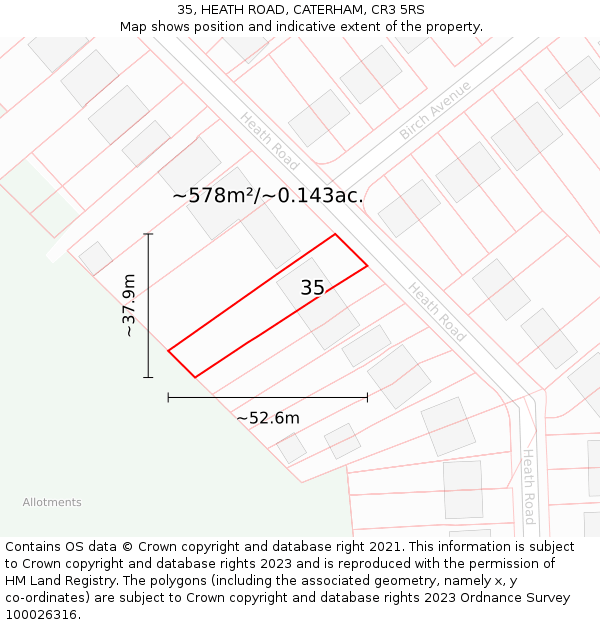 35, HEATH ROAD, CATERHAM, CR3 5RS: Plot and title map