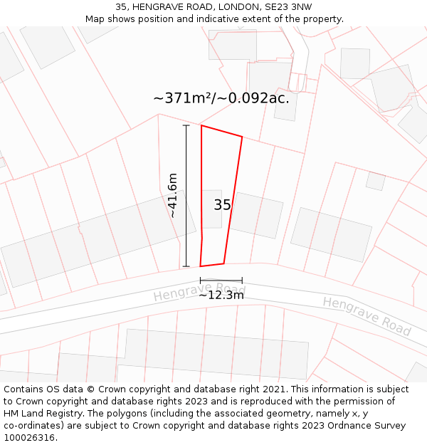 35, HENGRAVE ROAD, LONDON, SE23 3NW: Plot and title map