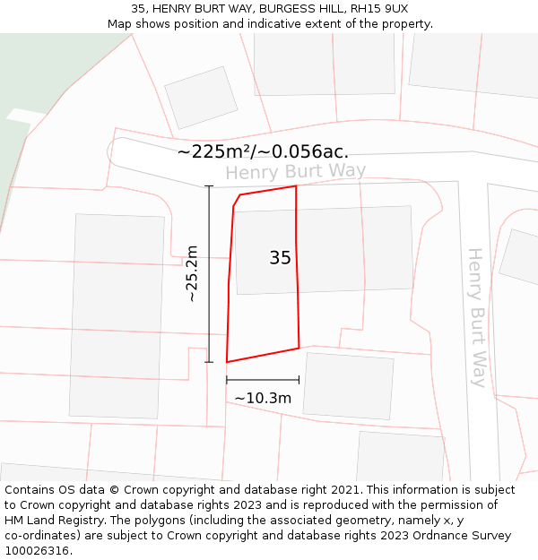 35, HENRY BURT WAY, BURGESS HILL, RH15 9UX: Plot and title map