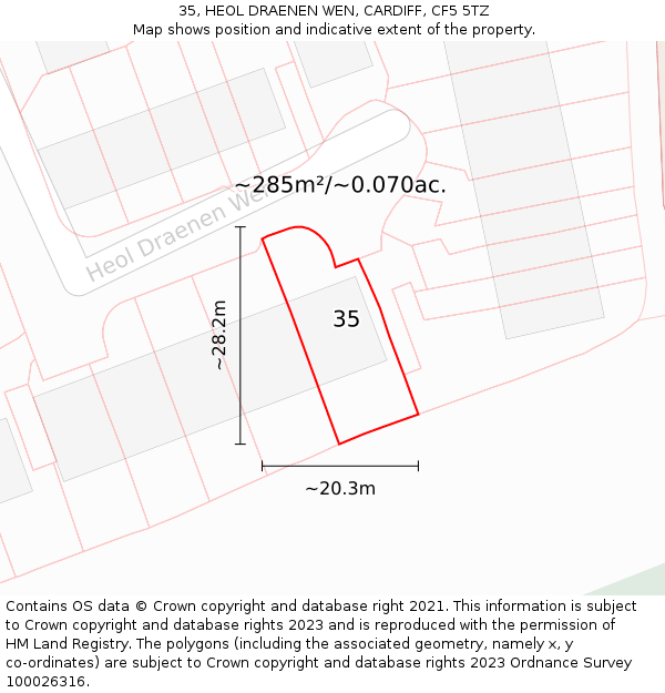 35, HEOL DRAENEN WEN, CARDIFF, CF5 5TZ: Plot and title map