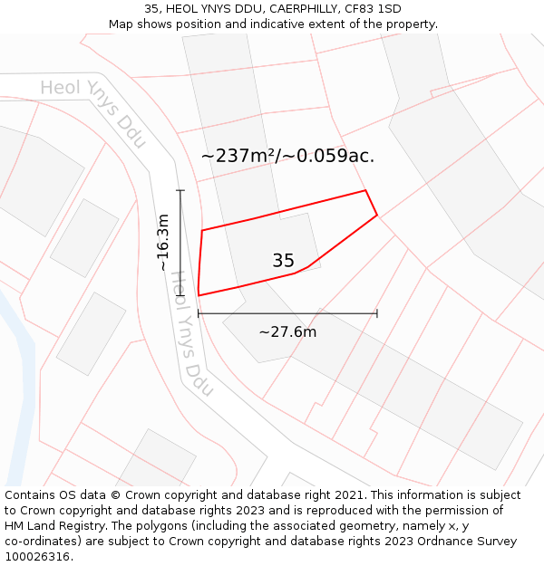 35, HEOL YNYS DDU, CAERPHILLY, CF83 1SD: Plot and title map