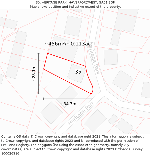 35, HERITAGE PARK, HAVERFORDWEST, SA61 2QF: Plot and title map