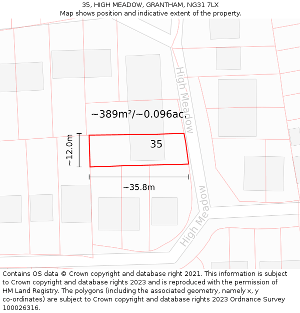 35, HIGH MEADOW, GRANTHAM, NG31 7LX: Plot and title map