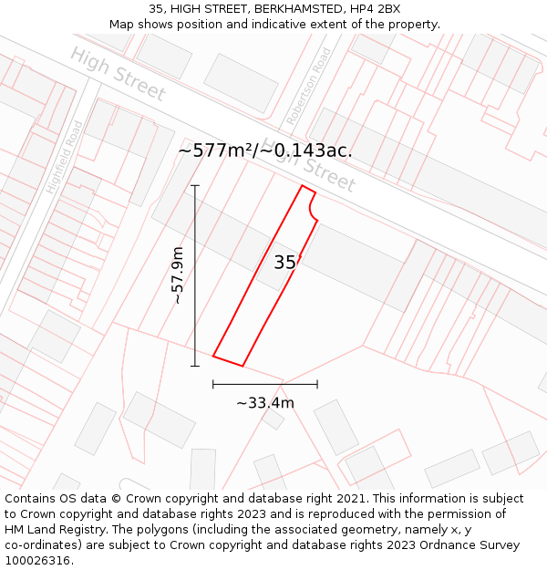 35, HIGH STREET, BERKHAMSTED, HP4 2BX: Plot and title map