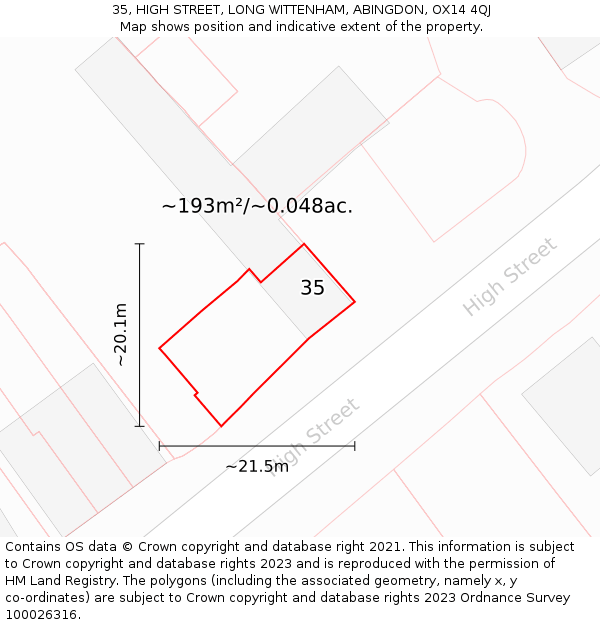 35, HIGH STREET, LONG WITTENHAM, ABINGDON, OX14 4QJ: Plot and title map