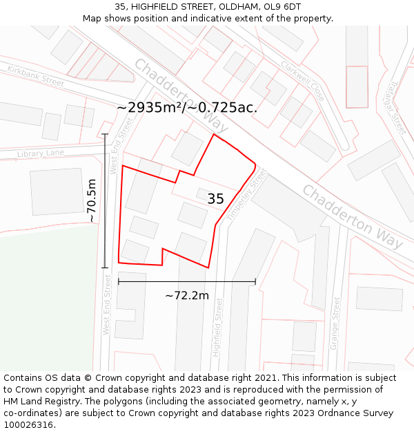 35, HIGHFIELD STREET, OLDHAM, OL9 6DT: Plot and title map