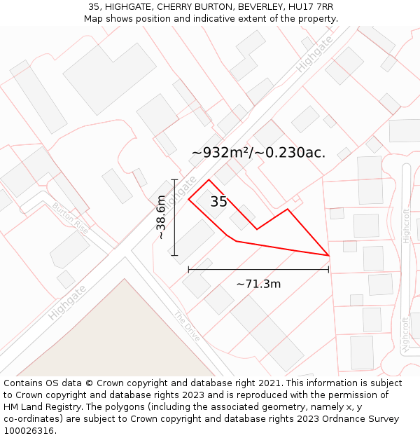 35, HIGHGATE, CHERRY BURTON, BEVERLEY, HU17 7RR: Plot and title map