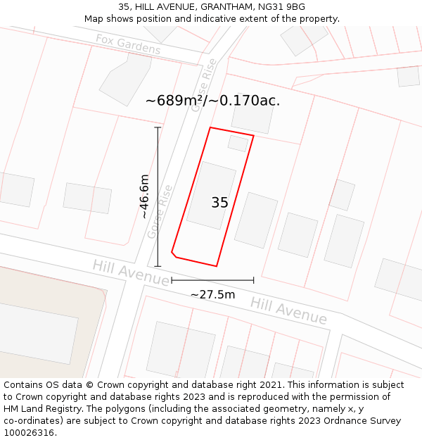 35, HILL AVENUE, GRANTHAM, NG31 9BG: Plot and title map