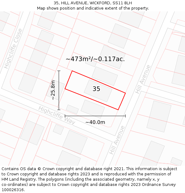 35, HILL AVENUE, WICKFORD, SS11 8LH: Plot and title map