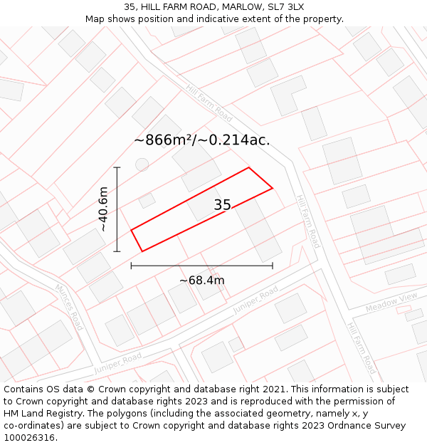 35, HILL FARM ROAD, MARLOW, SL7 3LX: Plot and title map