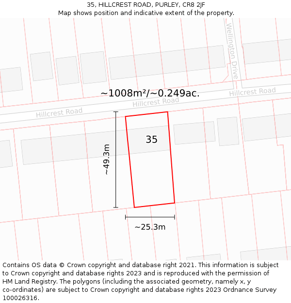 35, HILLCREST ROAD, PURLEY, CR8 2JF: Plot and title map