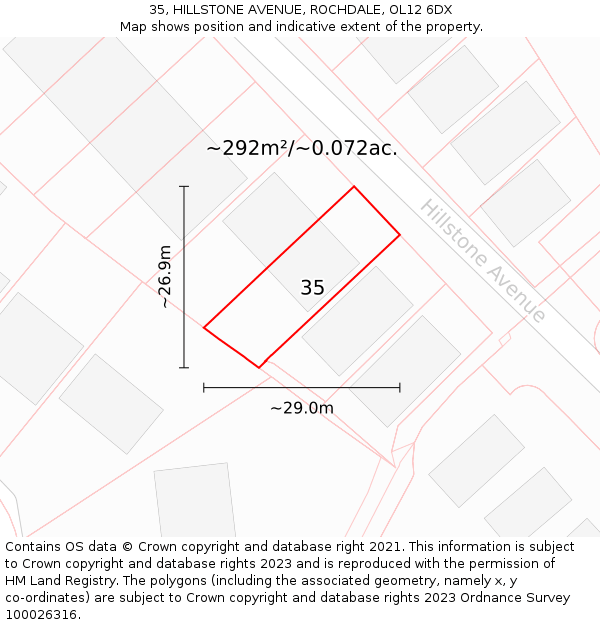 35, HILLSTONE AVENUE, ROCHDALE, OL12 6DX: Plot and title map