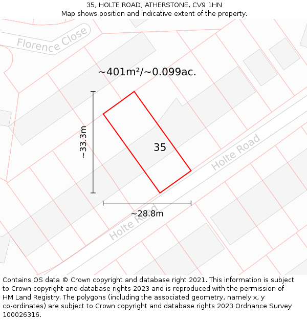 35, HOLTE ROAD, ATHERSTONE, CV9 1HN: Plot and title map